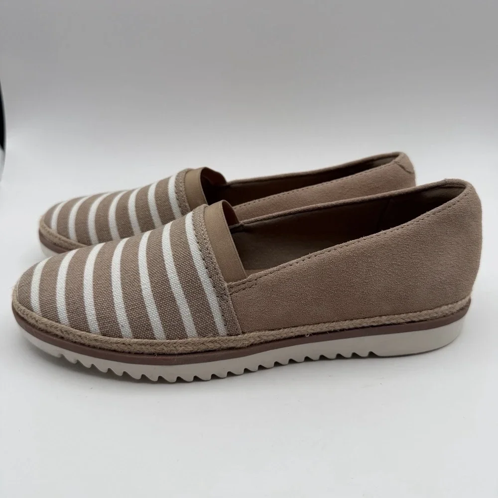 Clarks Serena Paige Women's Slip-on Espadrille Shoes 6 Tan White Nautical 14786